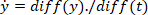 Mathematical equation, first derivative of y with respect to t, calculus differentiation method.