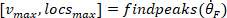 Equation for peak analysis: [v_max, locs_max] = findpeaks(θ_7); data analysis method.
