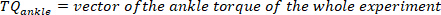 Equation showing \( T_{\text{ankle}} \) representing ankle torque vector in biomechanics analysis.