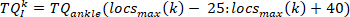 Static equilibrium equation \( TQ^k = TQ_{ankle} (locs_{max}(k) - 25 \cdot locs_{max}(k) + 40) \).