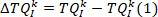 Equation ΔTQᵢᵏ = TQᵢᵏ - TQᵢᵏ(1); thermodynamics, heat transfer calculation.