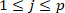 Mathematical inequality, formula: 1 ≤ j ≤ p, analysis constraints, statistical bounds.