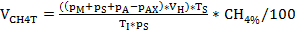 CH4 gas volume formula, chemical equation, illustrating thermodynamic calculation.