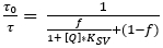 Fluorescence quenching Stern-Volmer equation, formula for analyzing quenching interactions.