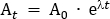 Exponential decay formula \(A_t = A_0 \cdot e^{\lambda t}\), representing decay process.