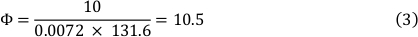 φ equation for calculating a value, using a formula with constants and multiplication factors.
