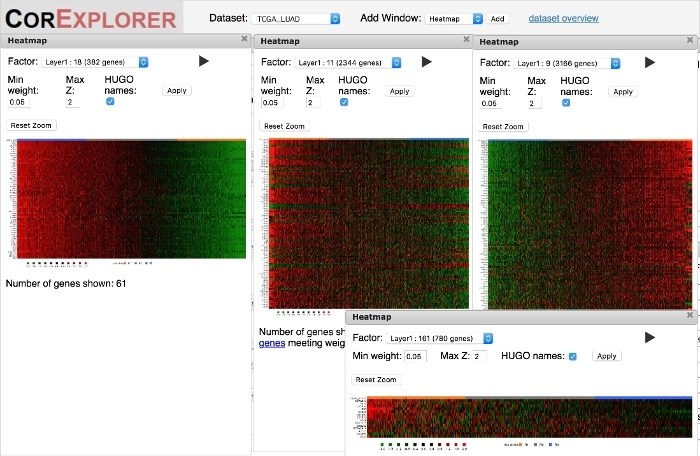 figure-results-6 Gene expression heatmaps, displaying differential analysis data in a bioinformatics tool.