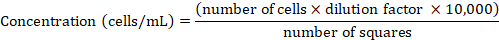 Concentration formula; equation for calculating cell concentration in solution, key for laboratory analysis.
