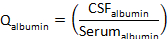 Albumin quotient formula diagram, Q_albumin = (CSF_albumin / Serum_albumin), used in protein analysis.