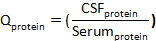 Protein ratio equation Q_protein for CSF and Serum analysis, formula representation.