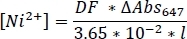 Concentration of Ni²⁺ equation for absorbance analysis, chemistry formula.
