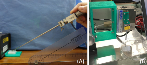 Experimental setup: mechanical angle measurement and sensor calibration comparison in testing apparatus.