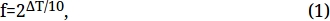 figure-protocol-1 Formula for frequency change, f=2ΔT/10, described in a mathematical context.
