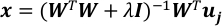 figure-protocol-7 Linear regression equation, x=(WᵀW+λI)⁻¹Wᵀuᵢ, mathematical formula, data analysis method.