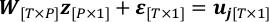 Equation of a linear algebra model; matrix-vector multiplication; mathematical formula.