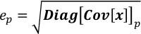 Error propagation formula, \(e_p = \sqrt{Diag[Cov[x]]_p}\), statistical analysis diagram.