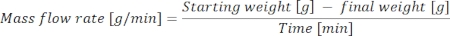 figure-protocol-10 Mass flow rate equation: (Starting weight - final weight) / time; formula in scientific research.