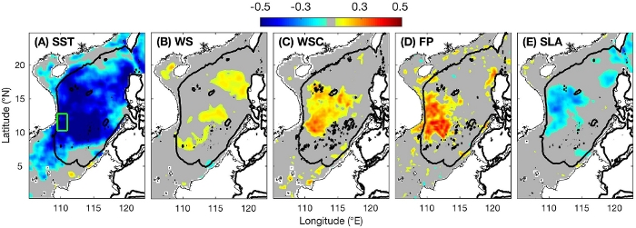 figure-results-9 Sea surface temperature and wind speed analysis; comparative maps; oceanographic data visualization.