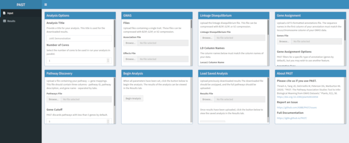 figure-protocol-1 PAST software interface for genetic data; input options, analysis settings, gene pathways, experiment setup.