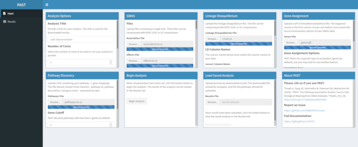 figure-protocol-5 Genomics data analysis software interface, displaying options for GWAS, linkage disequilibrium, and gene assignment.