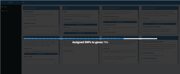 figure-protocol-6 Assigning SNPs to genes progress bar at 75%, genetic data analysis interface, bioinformatics.