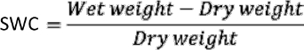 Soil water content formula, SWC calculation equation, highlighting weight measurement comparison.