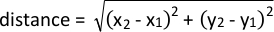 Distance formula: \(\sqrt{(x_2-x_1)^2 + (y_2-y_1)^2}\), equation, mathematical concept.