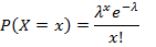 Poisson distribution formula; statistical probability, discrete events, equation analysis.