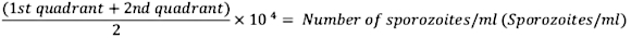 "Sporozoite concentration calculation equation; method to quantify sporozoites/mL in a sample."