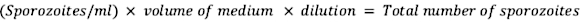 Sporozoite concentration formula in a dilution calculation diagram for cell count analysis.