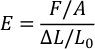 Stress-strain equation for Young's modulus, showcasing material elasticity principles.