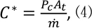 figure-protocol-10 Equation for concentration in fluid dynamics; formula: C* = PcAt/ṁ; mathematical concept.