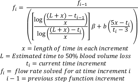 figure-protocol-1 Static equilibrium formula, blood volume loss, mathematical equation, flow rate calculation.