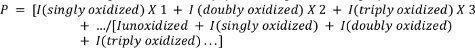 Redox process formula for oxidized species in chemical analysis.