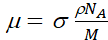 Chemical potential equation: μ=σ(ρNₐ/M); formula showing molecular interactions.