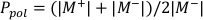Polarization calculation \( P_{\text{pol}} = (|M^+| + |M^-|)/2|M^-|\), polarization analysis equation.