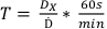 Equation for time calculation, T=(Dx/D̅)*(60s/min), mathematical formula representation.