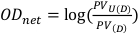 Optical density equation log(PV_U(D)/PV_(D)), symbol, in photometric analysis context.