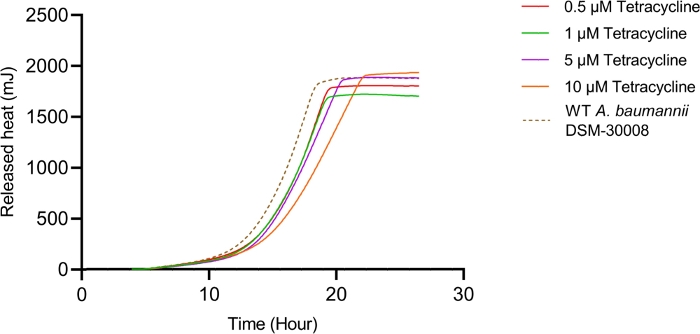 figure-results-6 Graph of heat release over time in response to varying tetracycline levels in A. baumannii.