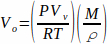 Ideal gas law equation for molar volume calculation, formula diagram, PV/RT, M/ρ, educational use.