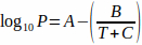 logarithmic formula, equation; log10P=A-(B/(T+C)); education, mathematics concept, research analysis