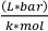 Ideal gas constant expression L*bar/k*mol, formula in chemistry calculation.
