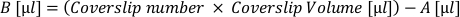 Coverslip volume equation for concentration calculation, mathematical formula, lab research analysis.