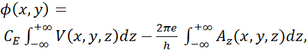 Potential energy equation with integrals and constants, related to electrostatic field analysis.