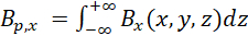 Magnetic field integral equation Bp,x=∫Bx(x,y,z)dz; integral calculus concept.
