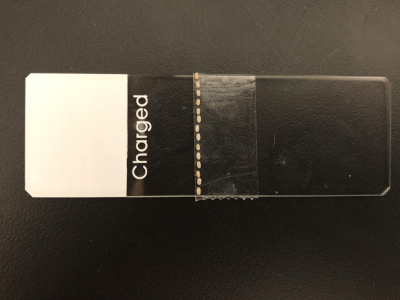 Microscopy glass slide, charged surface, used for sample preparation and analysis.