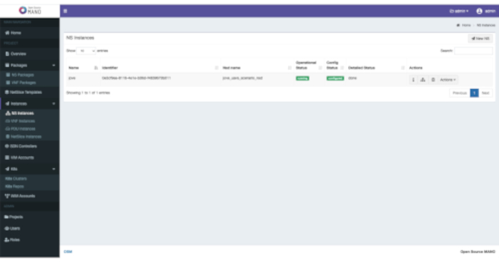 NS management interface screenshot for monitoring and configuring network services in a software system.