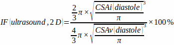 Ultrasound index equation; involves CSA parameters; formula representation; cardiac analysis.