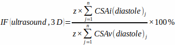 Equation for ultrasound 3D index calculation; heart diastole cross-sectional area formula.