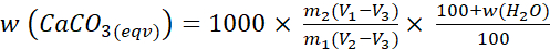 Static equilibrium equation for calculating \(w(CaCO_3)\) in chemical analysis.